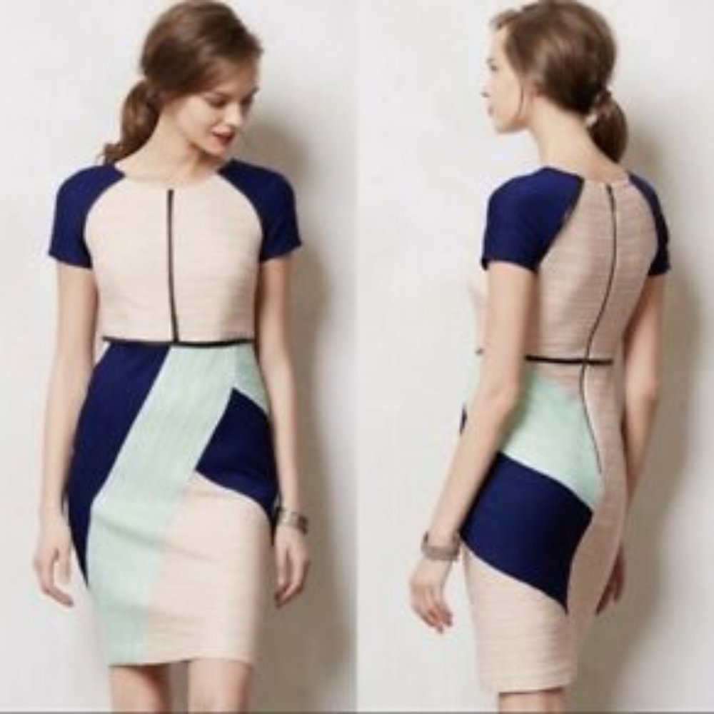 Maeve by Anthropologie Pink Green Blue Block Cocktail Dress